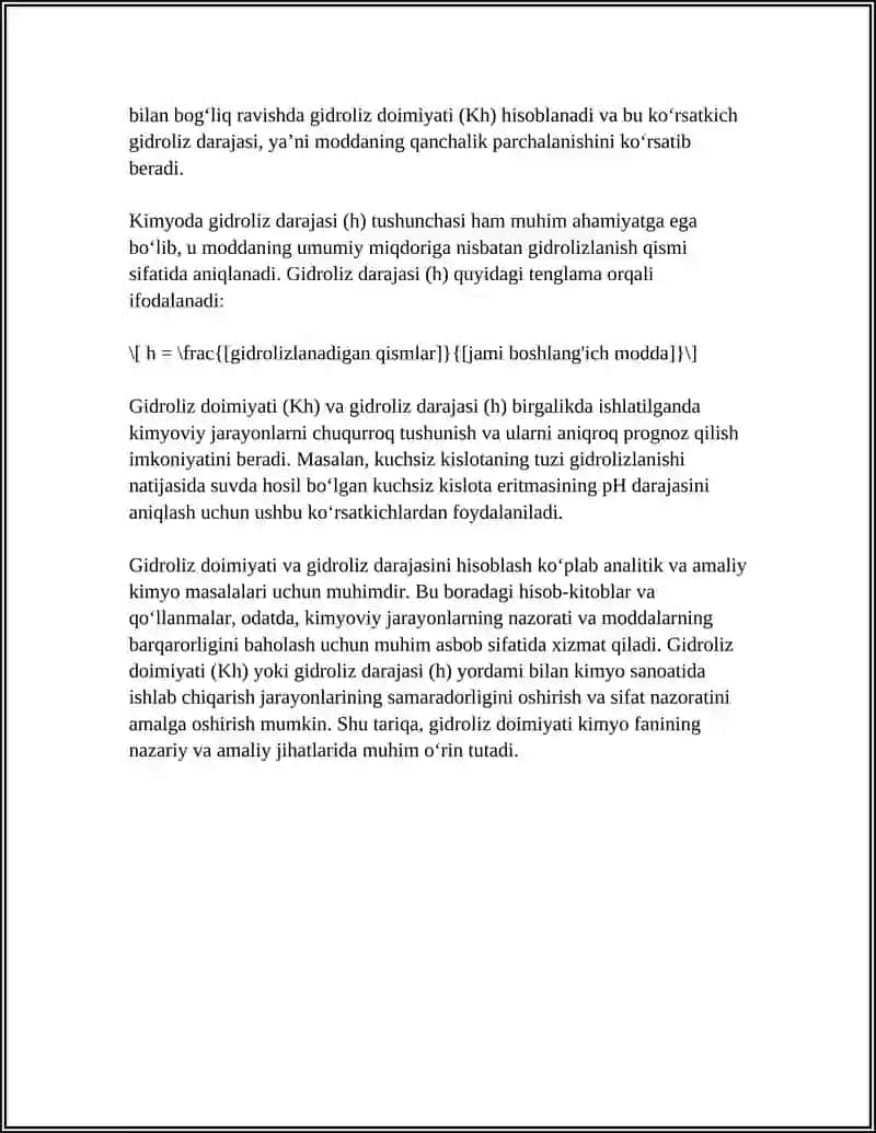 GIDROLIZ DOIMIYSI VA GIDROLIZ DARAJASINI HISOBLASH 4