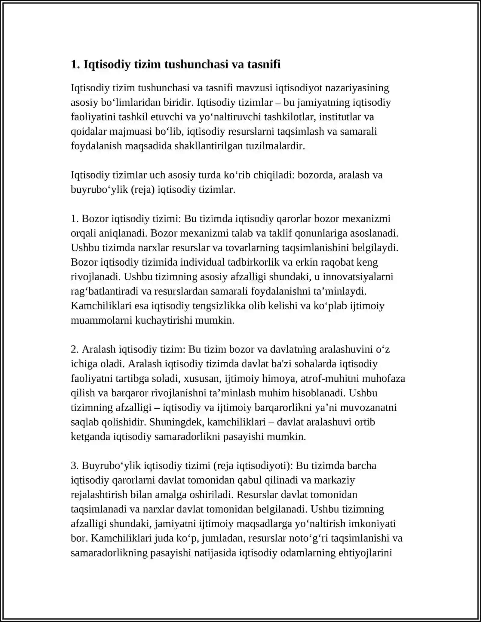 IQTISODIY TIZIMLAR VA ULARNING MODELLARI 4