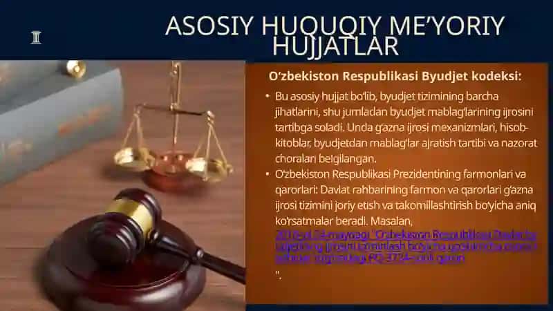 O'ZBEKISTON RESPUBLIKASIDA BYUDJET G'AZNA IJROSI JORIY ETILISHINING HUQUQIY ME'YORIY ASOSLARI 4
