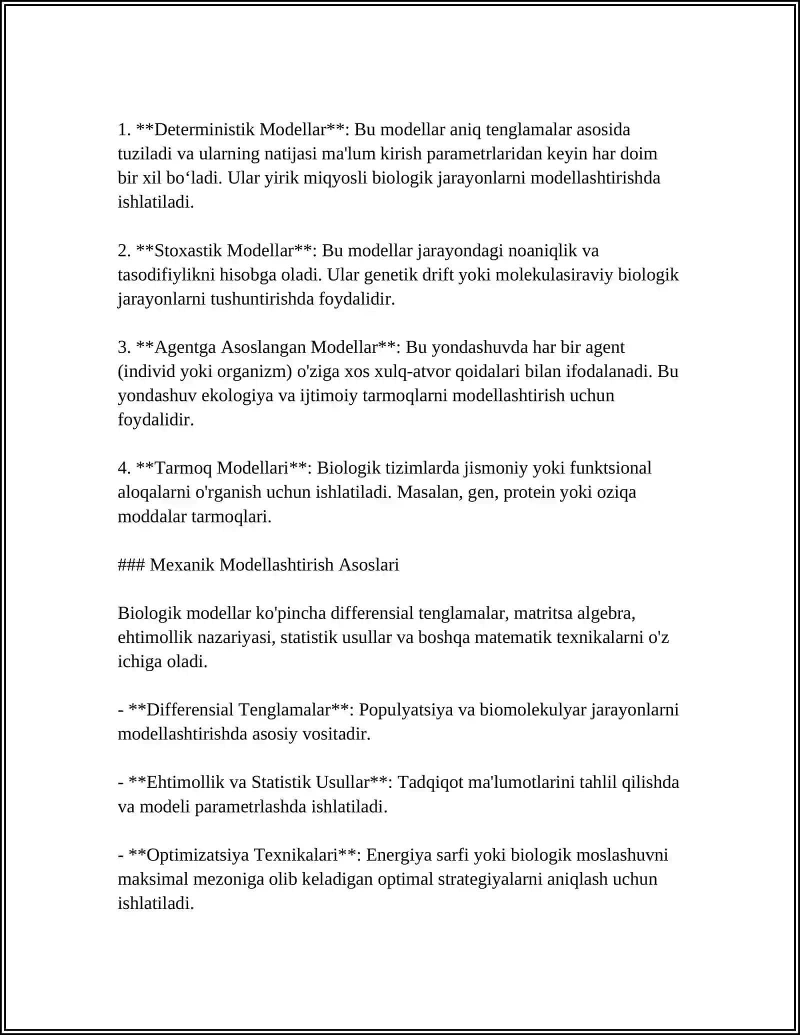 Biologik tizimlarni matematik modellashtirish 4