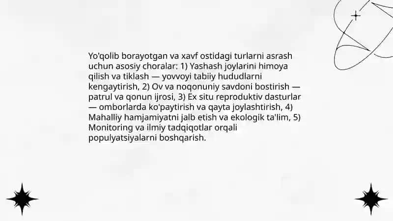 Yovvoyi hayvonlarni himoya qilish strategiyalari 4