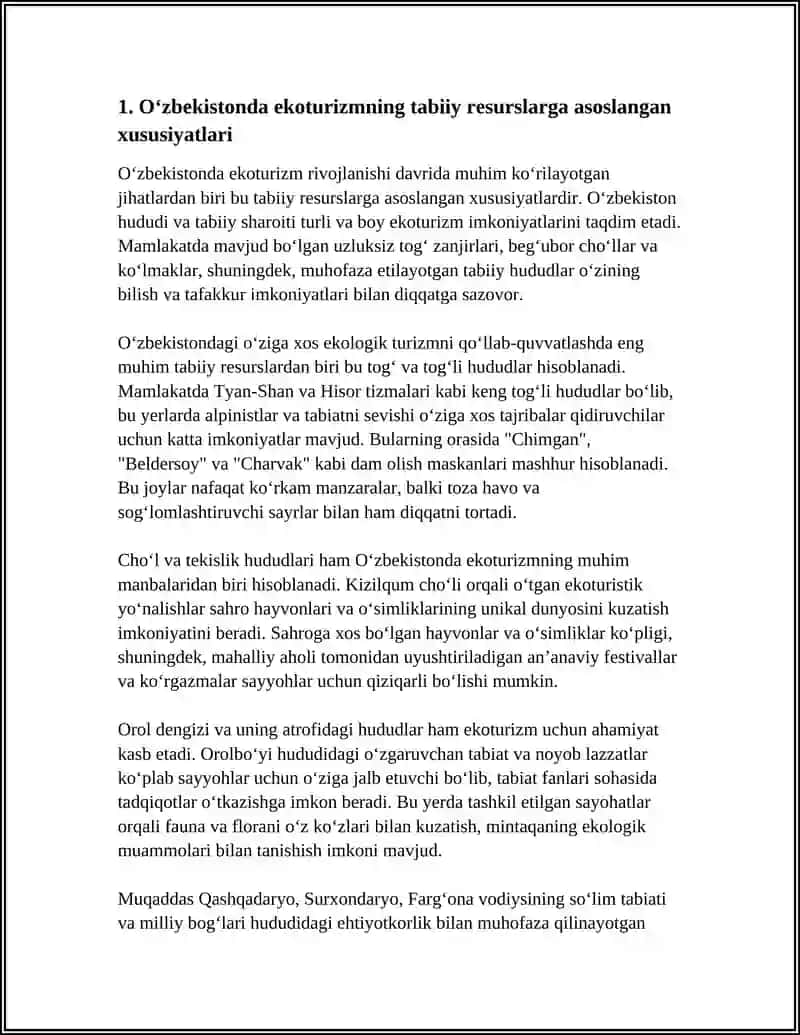 O'zbekistonda Ekoturizm Rivojlanishining Xususiyatlari 4