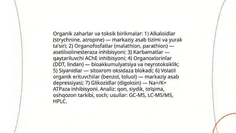 Sud-kimyo ekspertiza va kimyo-toksikologik tahlil ob`ektlarining tasnifi va tavsifi 4