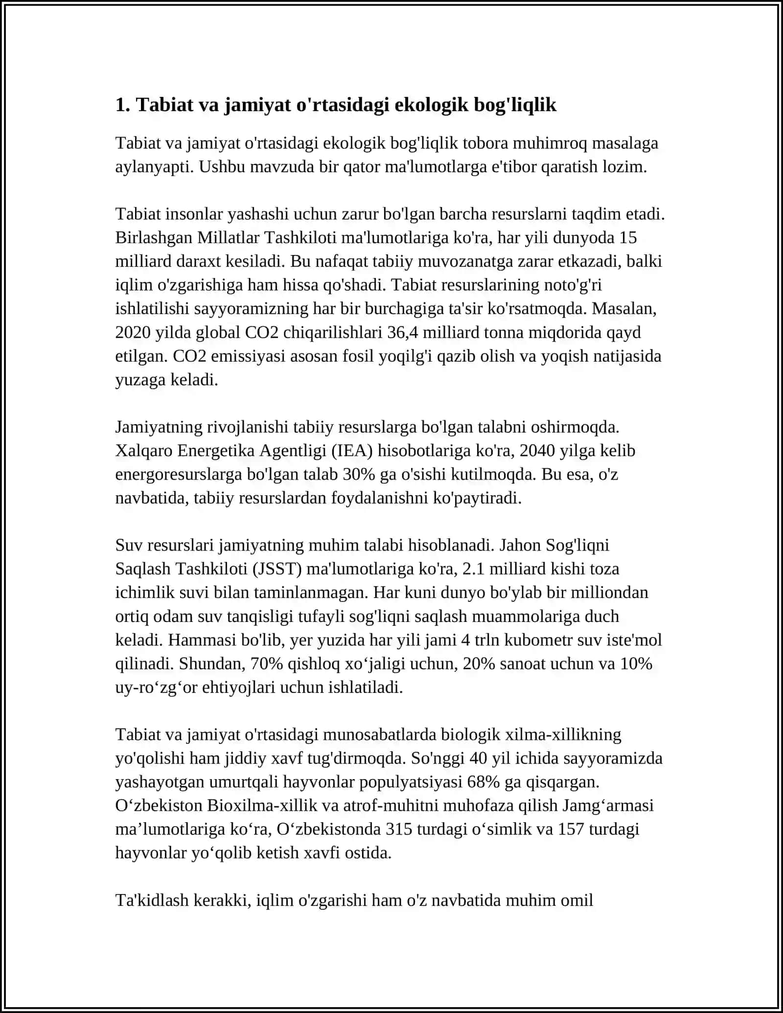 TABIAT VA JAMIYAT OʻRTASIDAGI OʻZARO BOGʻLIQLIK TUSHUNCHASI YOʻNALISHLARI VA SHAKILLARI 4