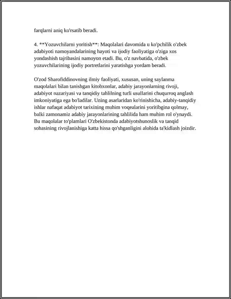 OZOD SHAROFIDDINOVNING SAYLANMA MAQOLALAR TOʻPLAMI GA REFERAT 4