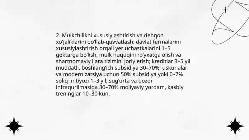 Qishloq xo'jaligida islohotlarning mohiyayi va asosiy yonalishlari 4
