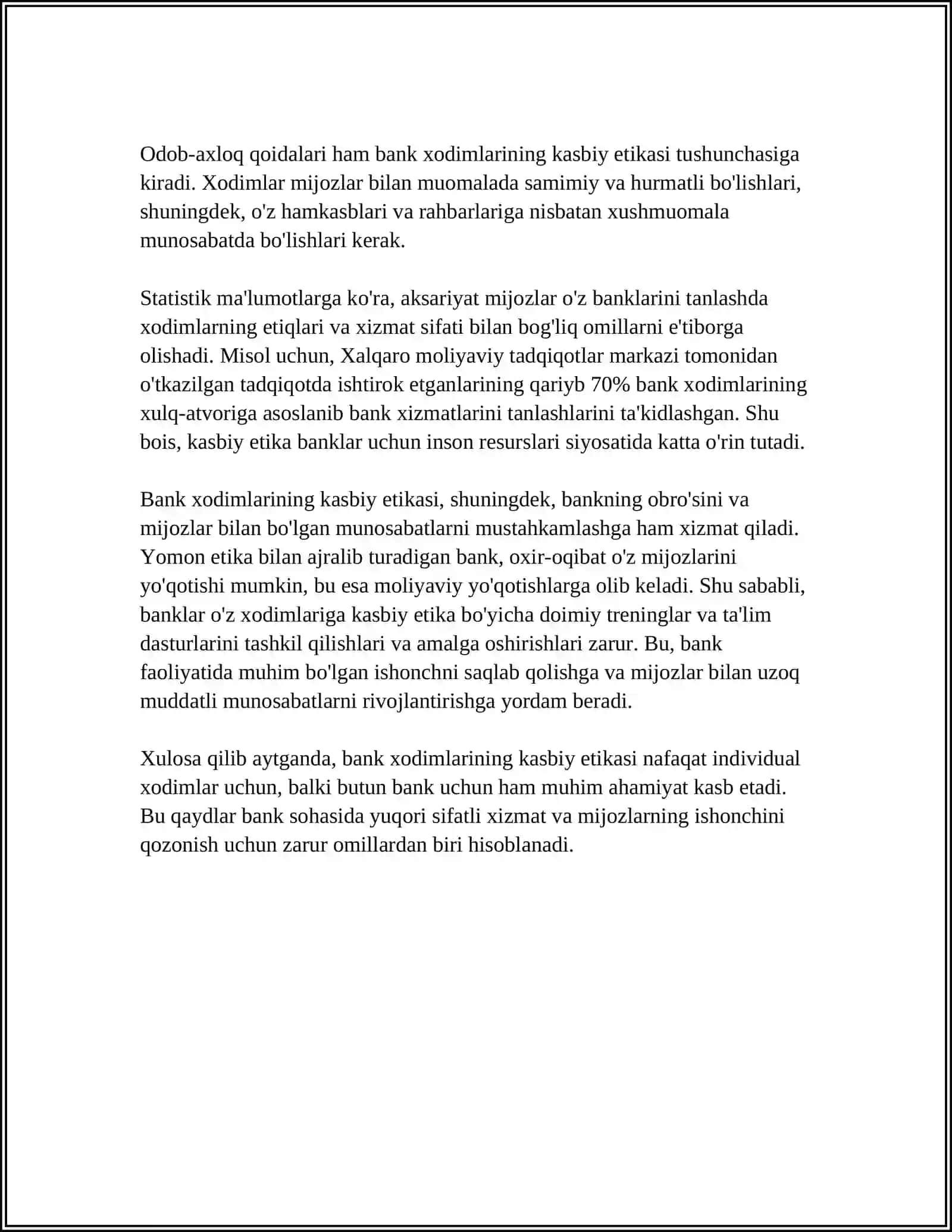 BANK XODIMLARI UCHUN KASBIY ETIKASI VA HIZMAT SIFATI 4
