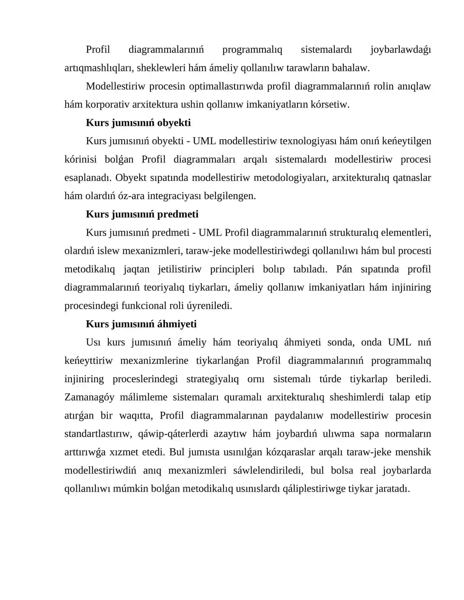 Profil diagrammalarının UML arxitekturasındaǵı ornı hám olardıń funkcional wazıypaları 4