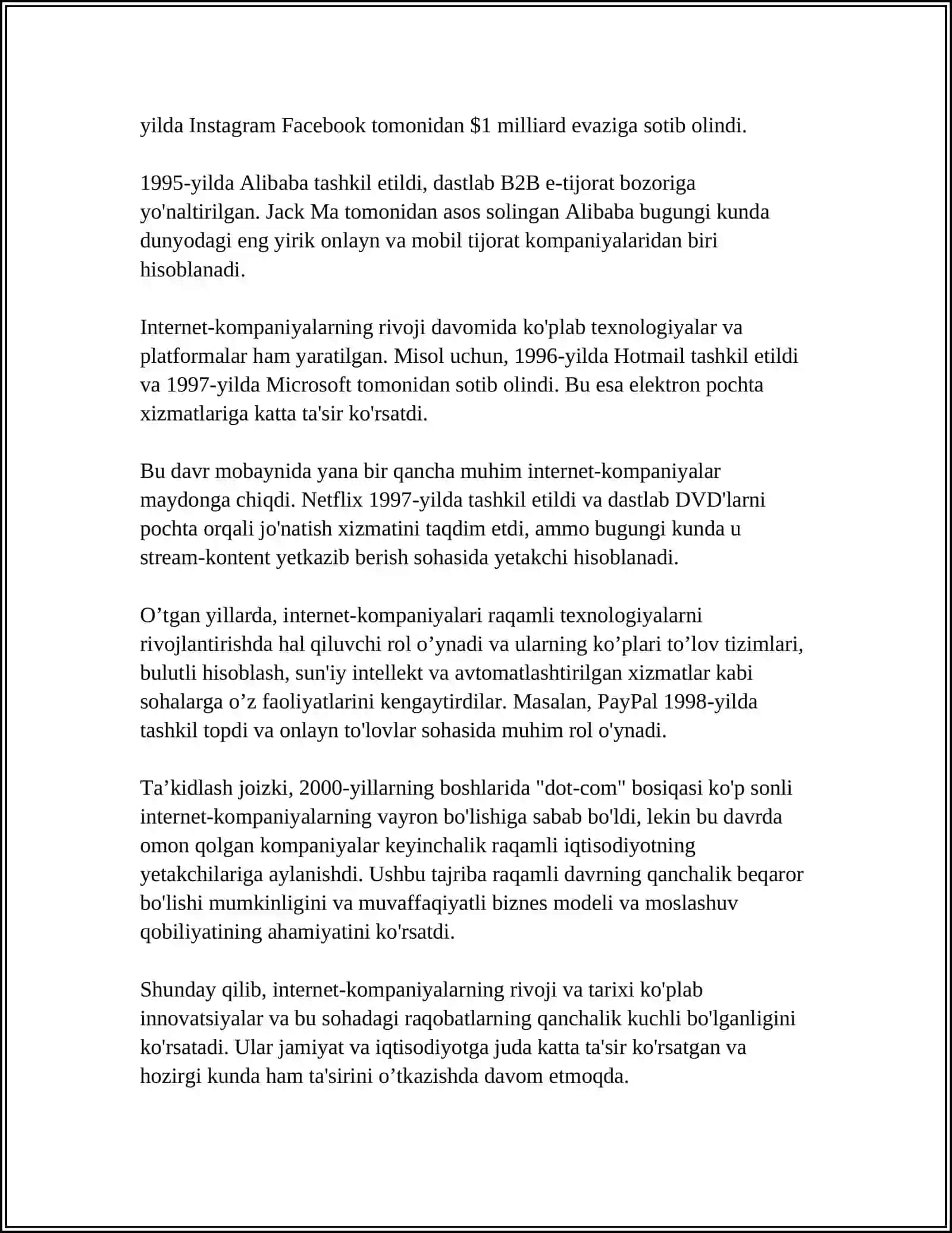 INTERNET-KOMPANIYALAR HAQIDA MA'LUMOT BERING 4