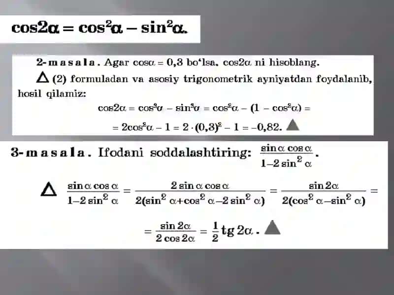 Ikkilangan burchakning sinus va kosinus 4