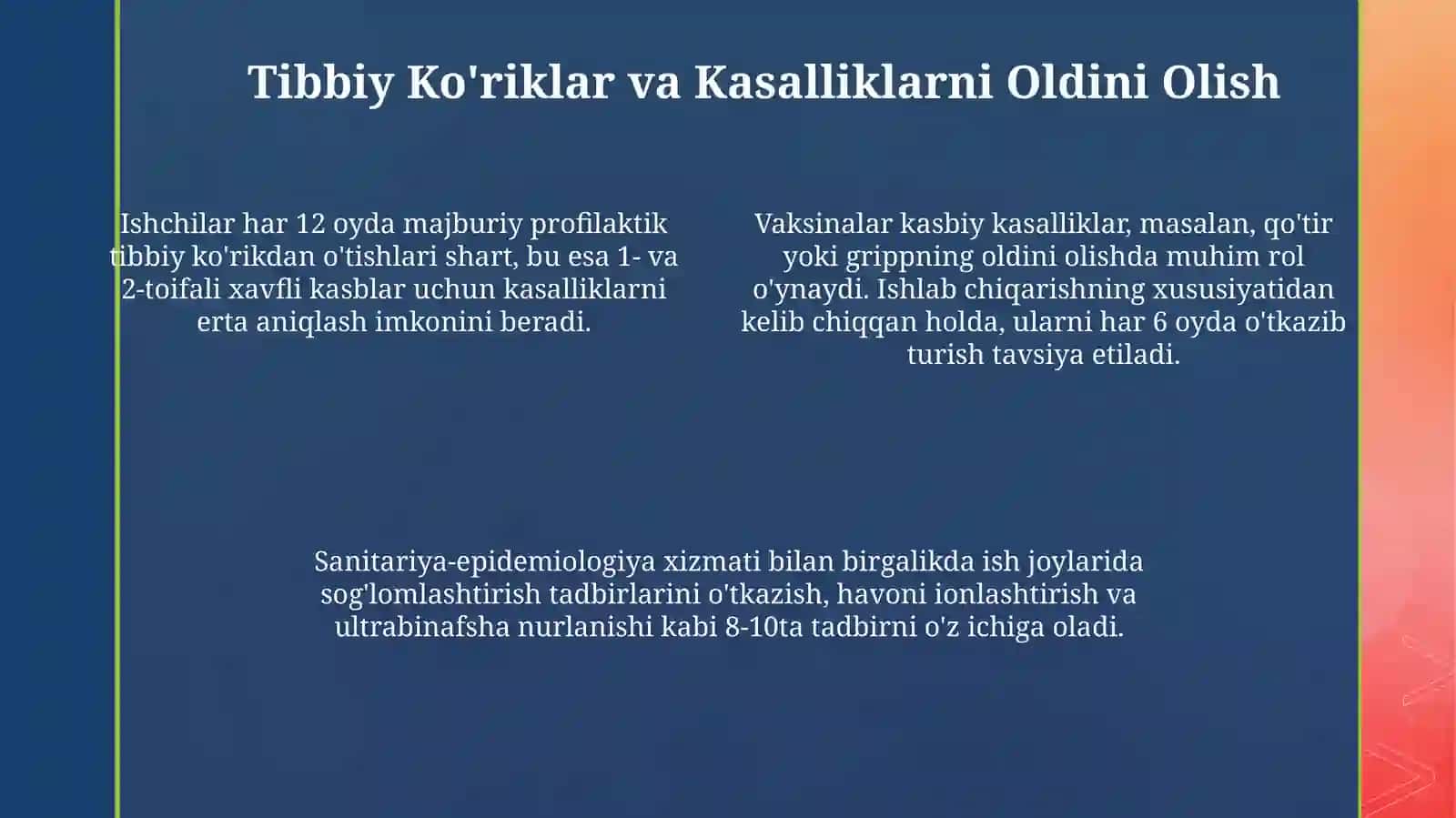 Sanoat korxonalarida ishchilarga tibbiy yordam sanitariya xizmat koʻrsatish 4