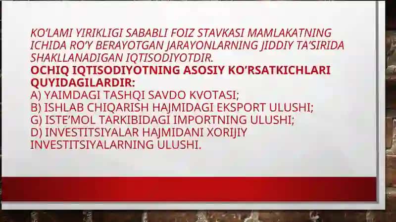 Ochiq iqtisodiyotda makroiqtisodiy siyosat. Mandell fleming modeli 4