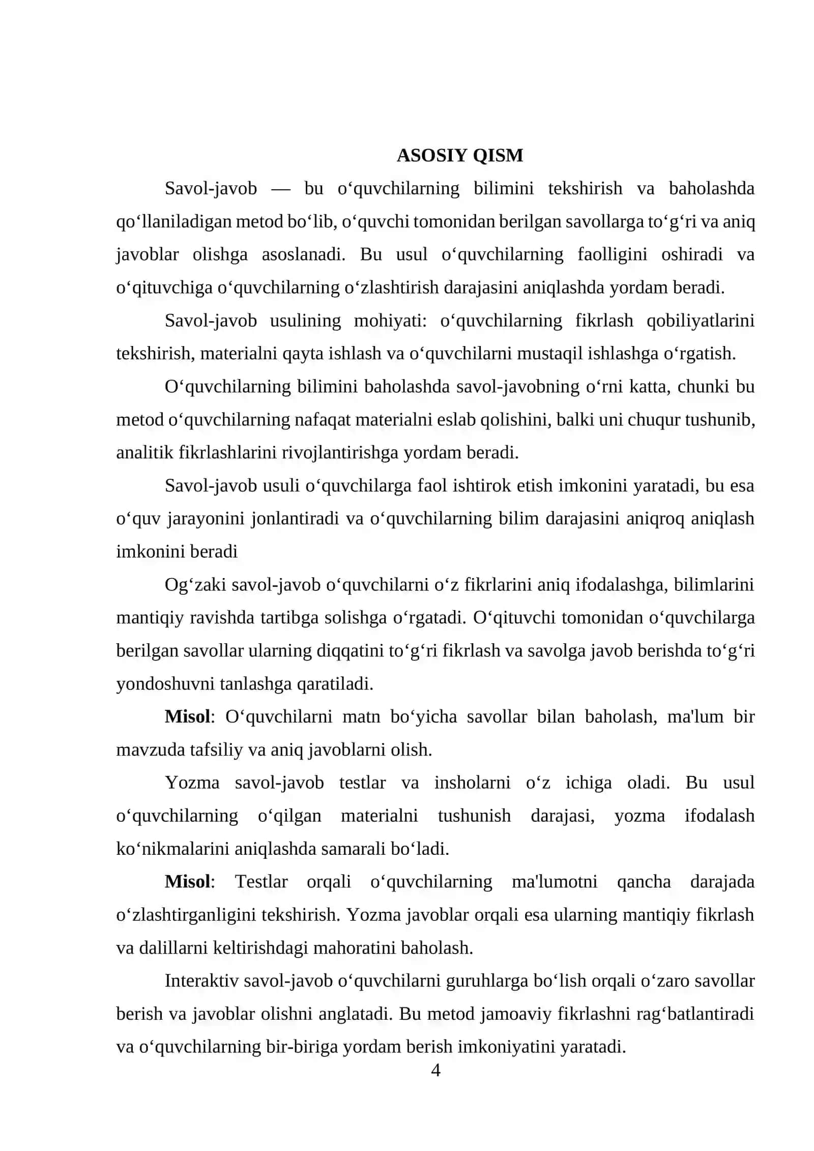 OʻQUVCHILAR BILIMINI BAHOLASHDA SAVOL VA TOPSHIRIQLARNING OʻRNI 4