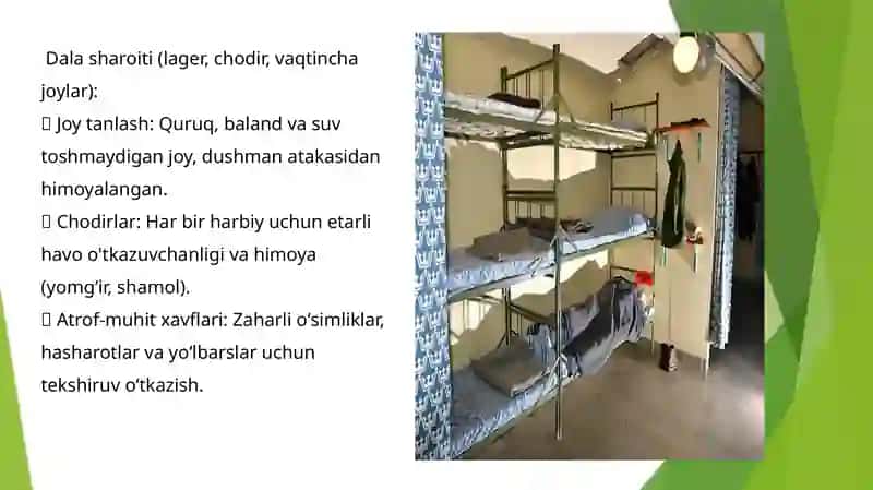Kazarma va dalas harbiy xizmatdagi gigiena fanidan mustaqil ish 4