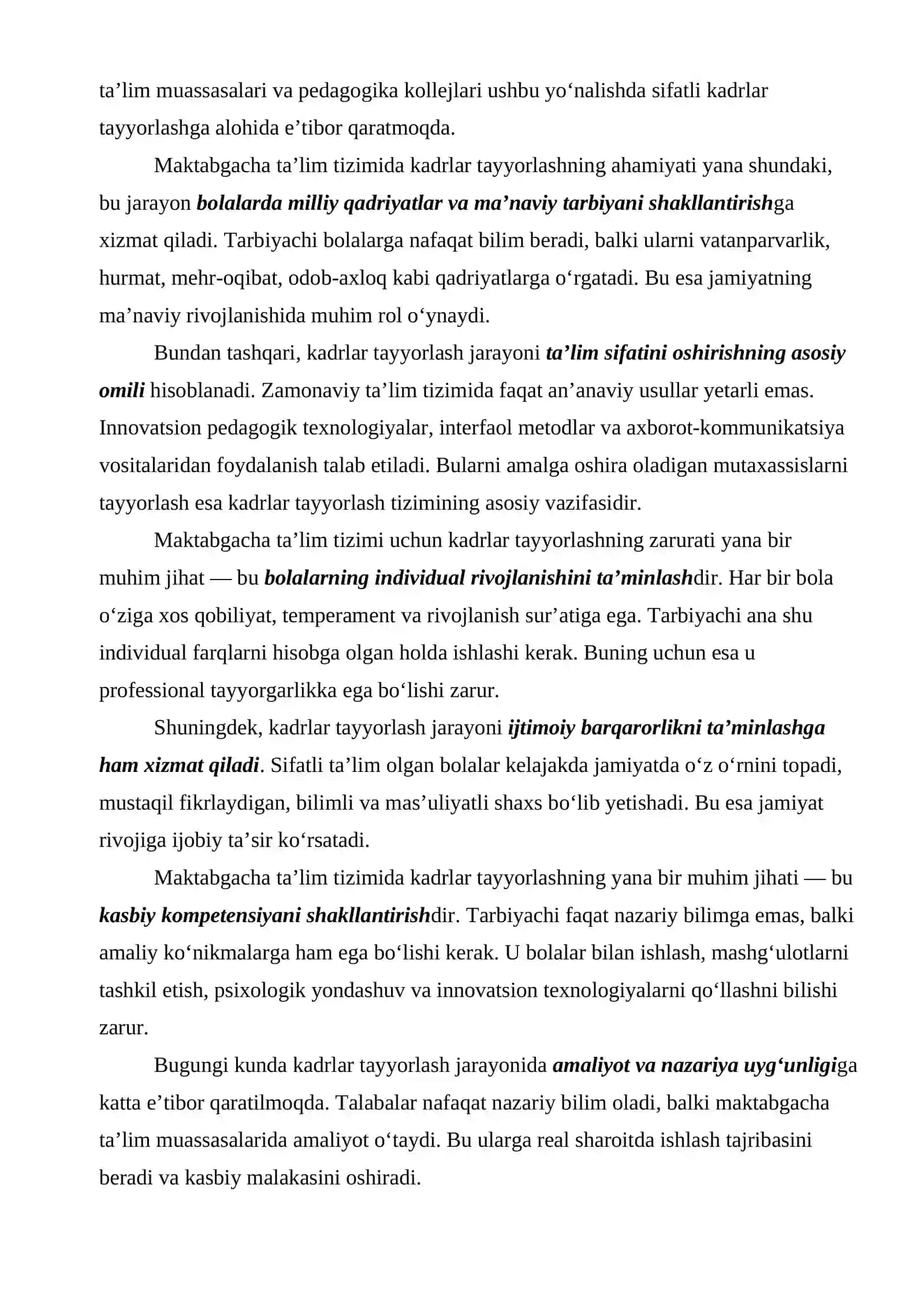 Maktabgacha ta’lim tizimida kadrlarni tayyorlash va sohaga qabul qilishga qo‘yiladigan talablar 4