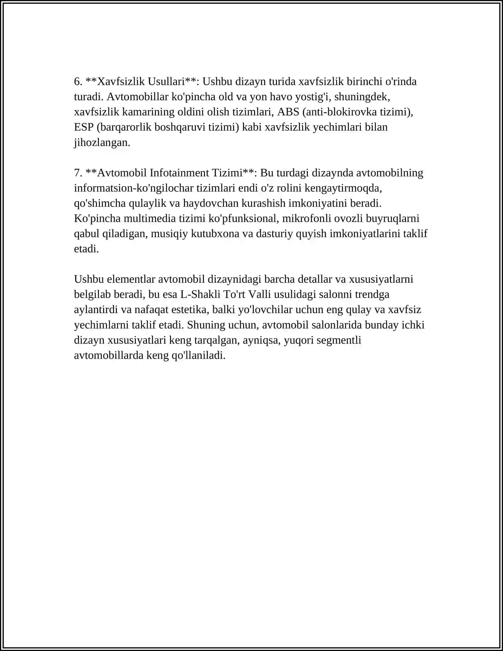 L-SHAKLI TO’RT VALLI KALANDRDA AVTOMOBIL SALONING AVTOPOLIGINI ISHLAB CHIQARISH 4
