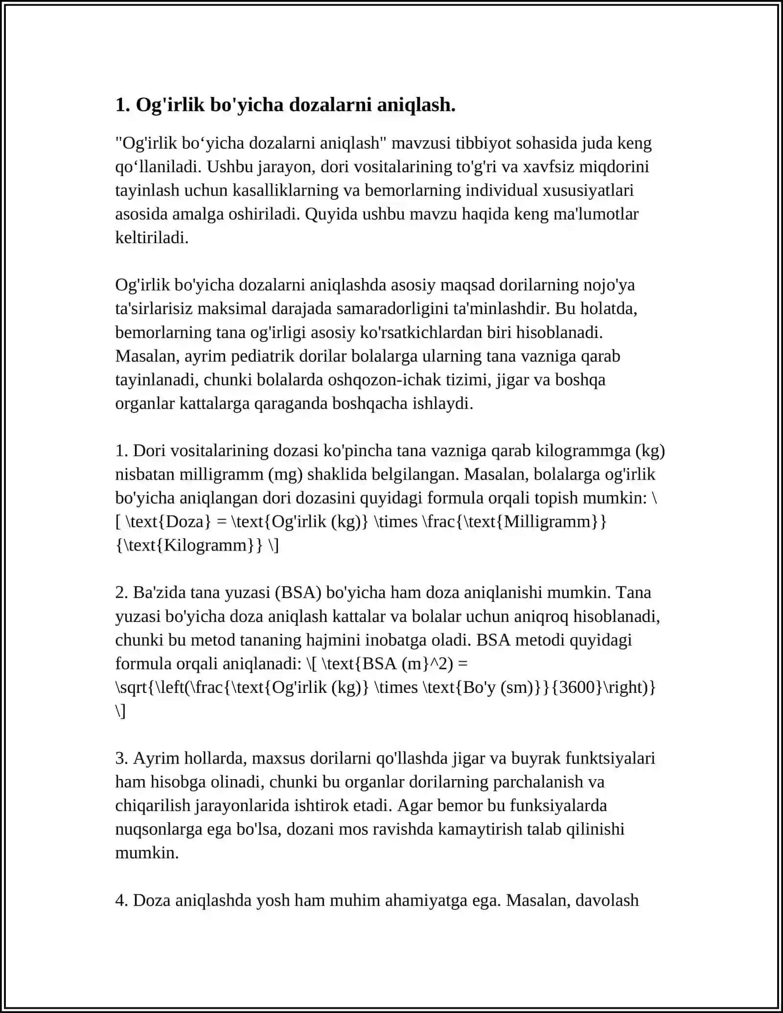 Og'irlik, hajm va tomchi bo'yicha dozalarga bo'lish. Retsept va unda ishlatiladigan qisqartmalar 4
