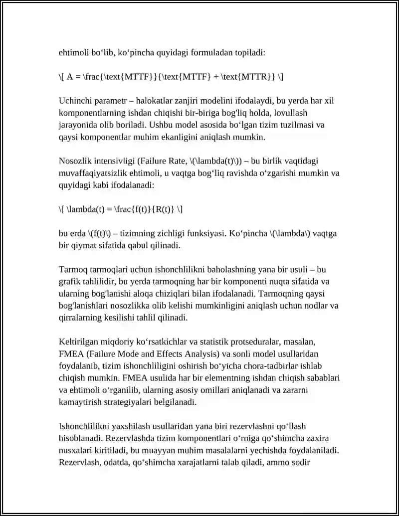 HISOBLASH MASHINALARI VA TIZIMLARNING ISHONCHLILI MIQDORIY TAVSIFI 4
