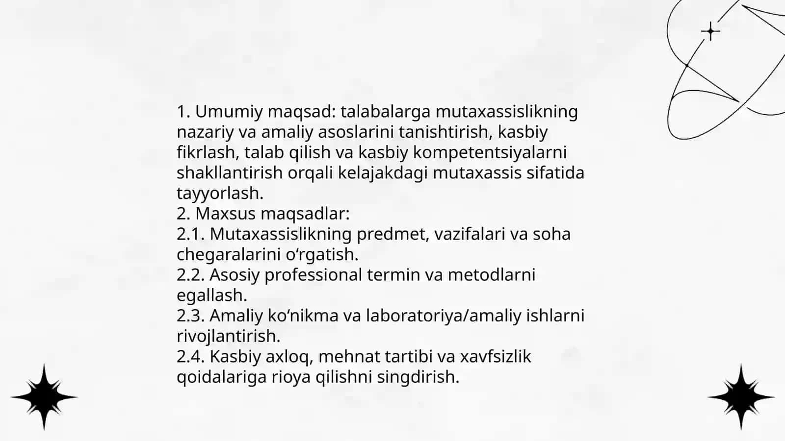 Mutaxasislikga kirish fanining predmeti maqsadi va vazifalari 4