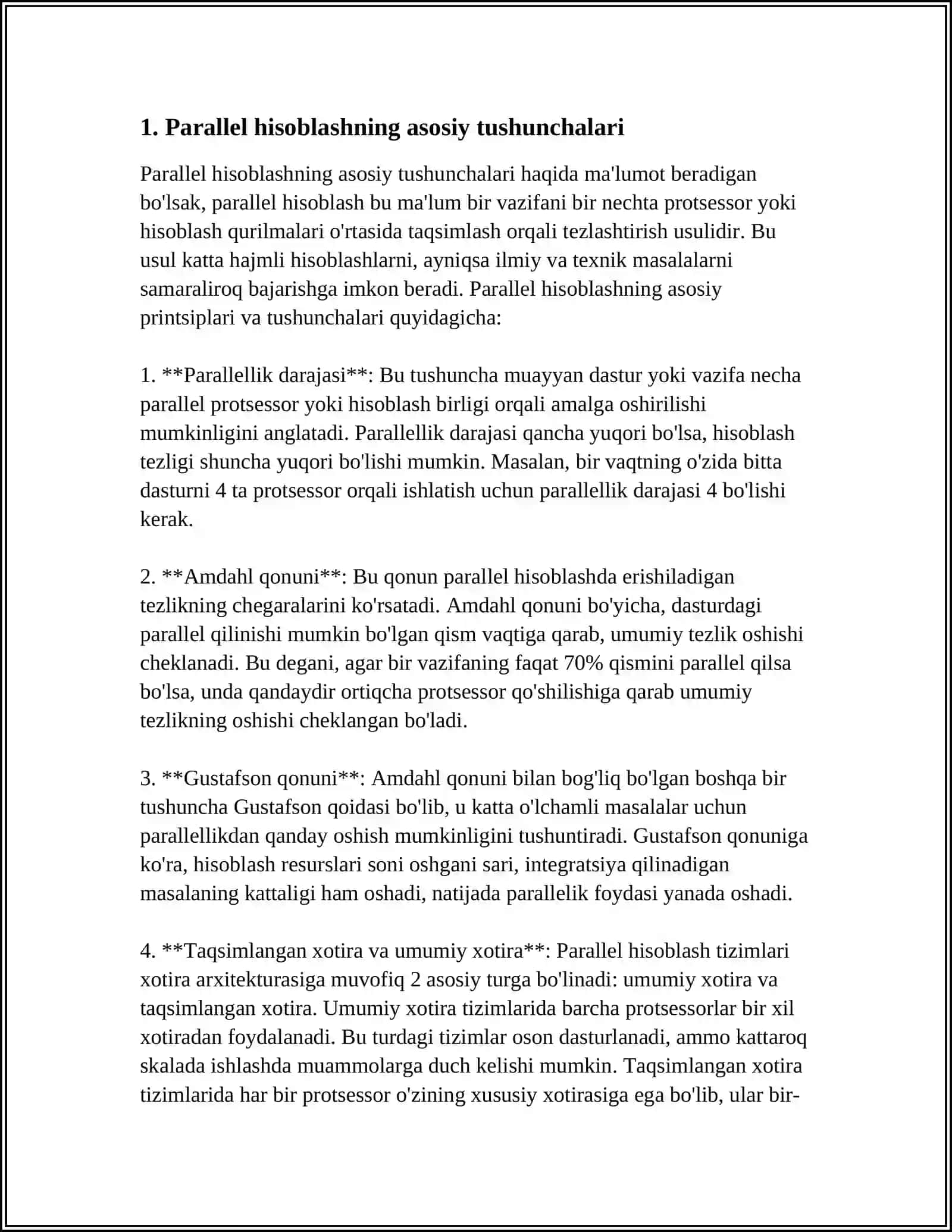PARALLEL HISOBLASH UCHUN MO‘LJALLANGAN MASALALAR 4