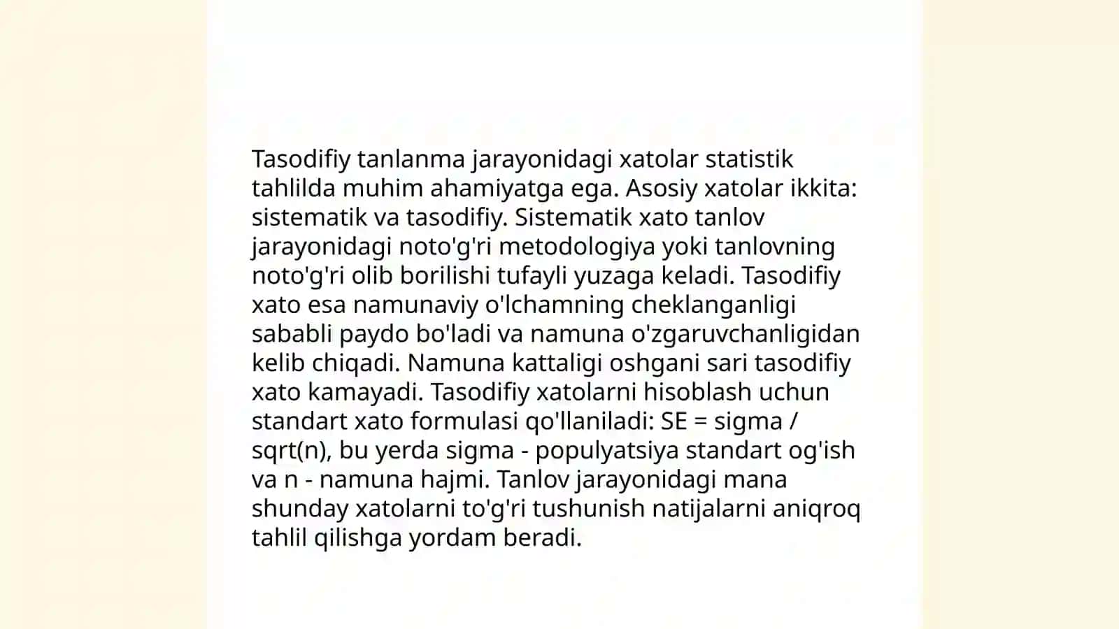 Tanlanma kuzatish xatolari va ularni bartaraf etish yo'llari 4