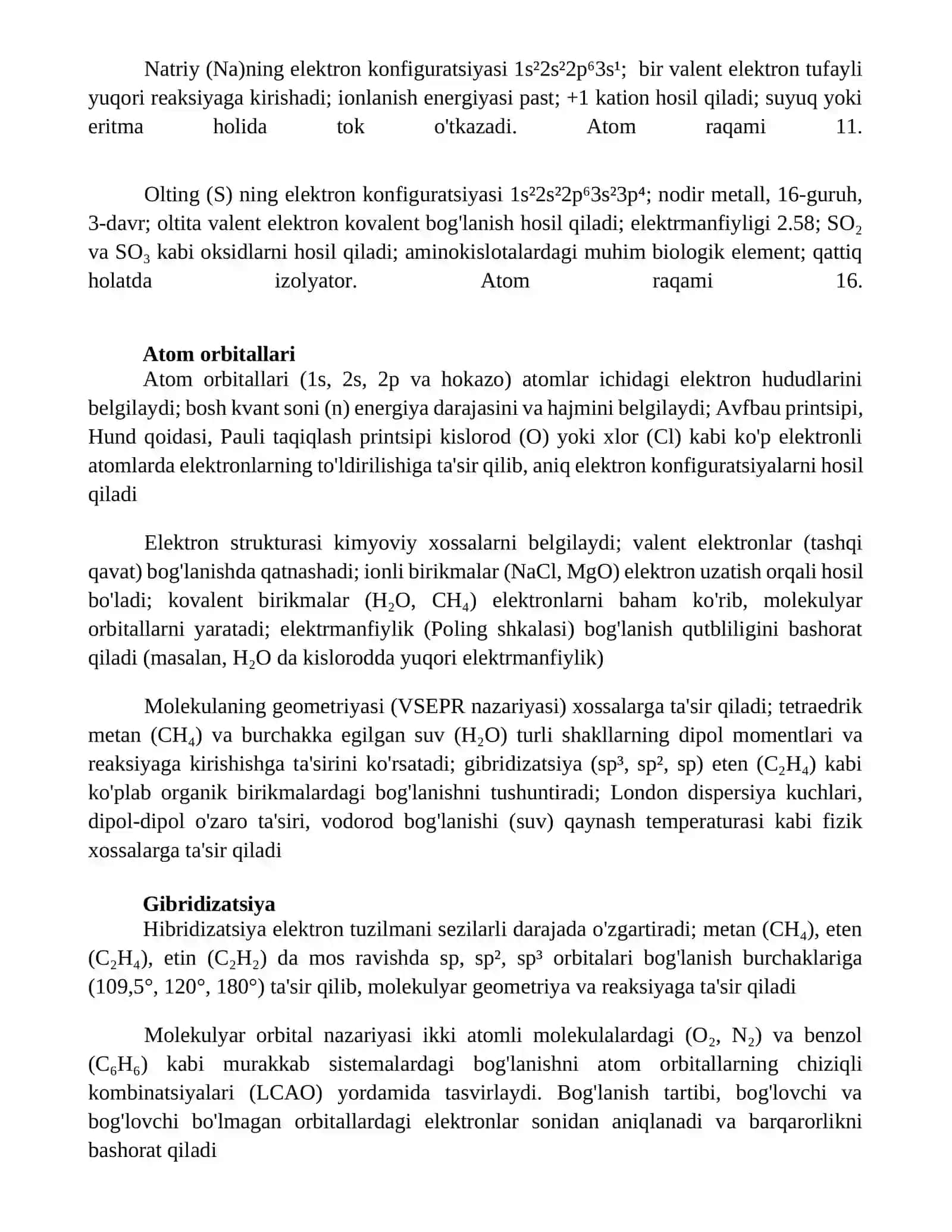 Kimyoviy birikmalarning elektron tuzilishi va xususiyatlari 4