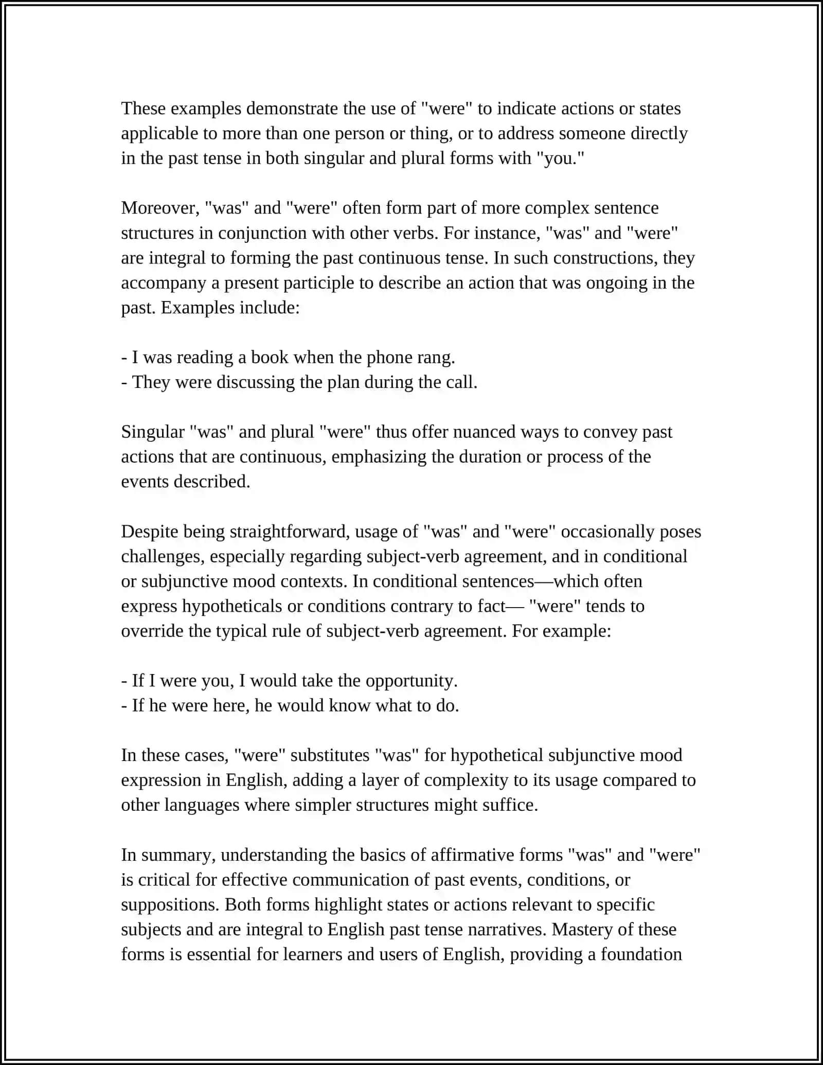 Basic Affirmative Forms (Was/Were) 4