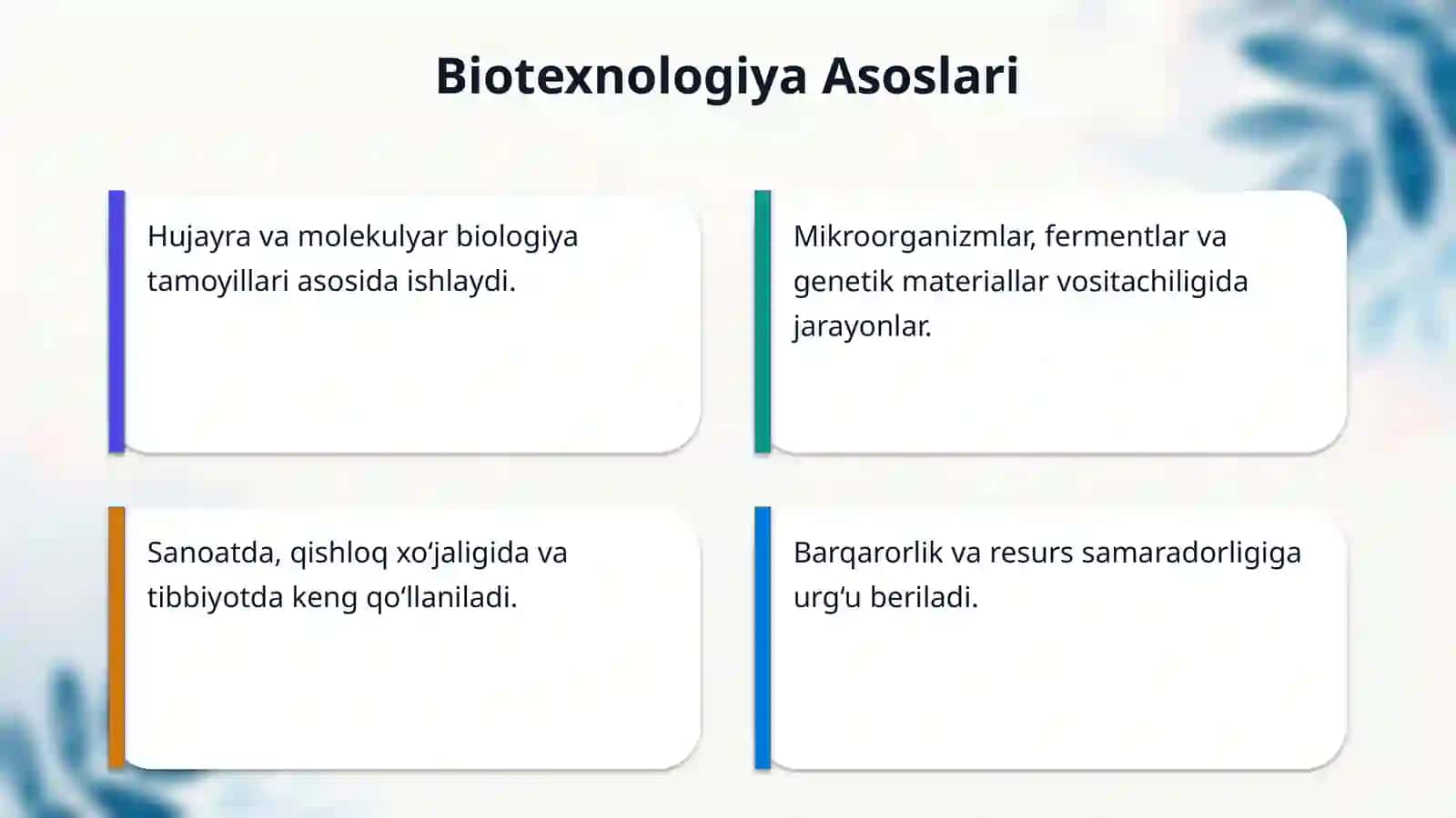 Biotexnologiya usullarini kimyoviy reaksiyalarda qo‘llash 4