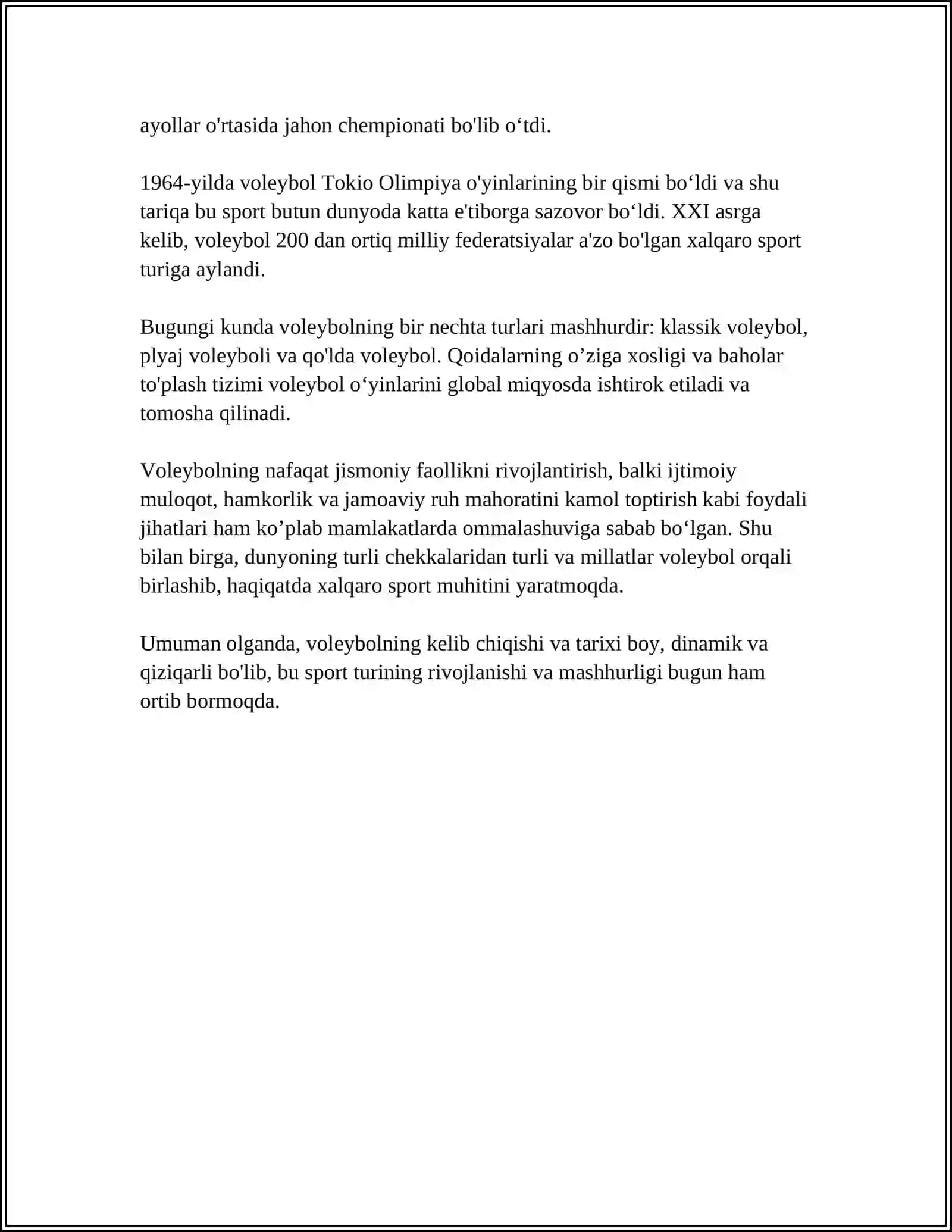 VALIBOL TARIXI, QOIDALARI,OLIMPIYA OʻYINLARI, JAHON CHIMPIYANTLARI 4