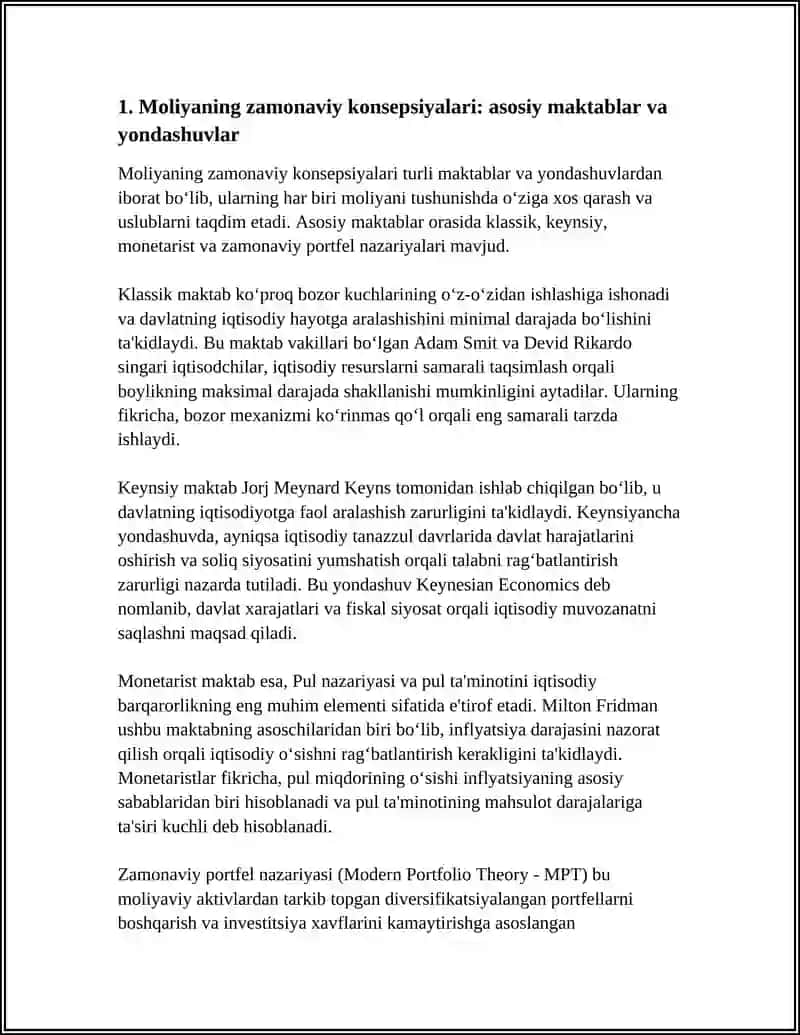 Moliyaning zamonaviy konsepsiyalari va ularning hozigri zamon xususiyatlari 4