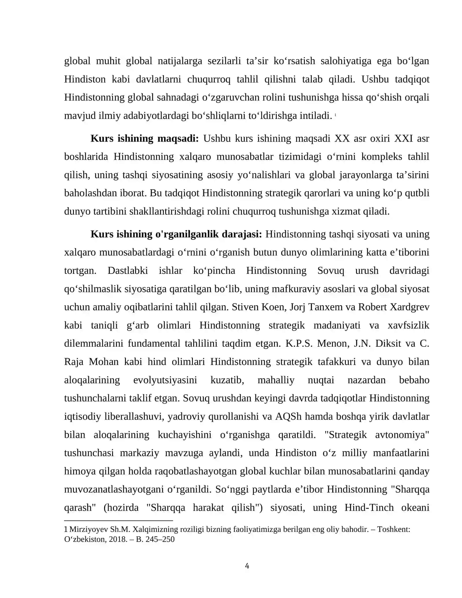 XX ASR OXIRI-XXI ASR BOSHILARIDA XALQARO MUNOSABATLARDA HINDISTONNING O‘RNI 4