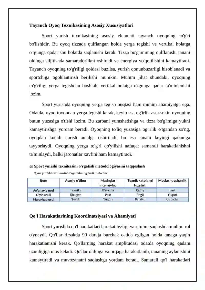 Sportcha yurish texnikasini órgatish metodikasi 4