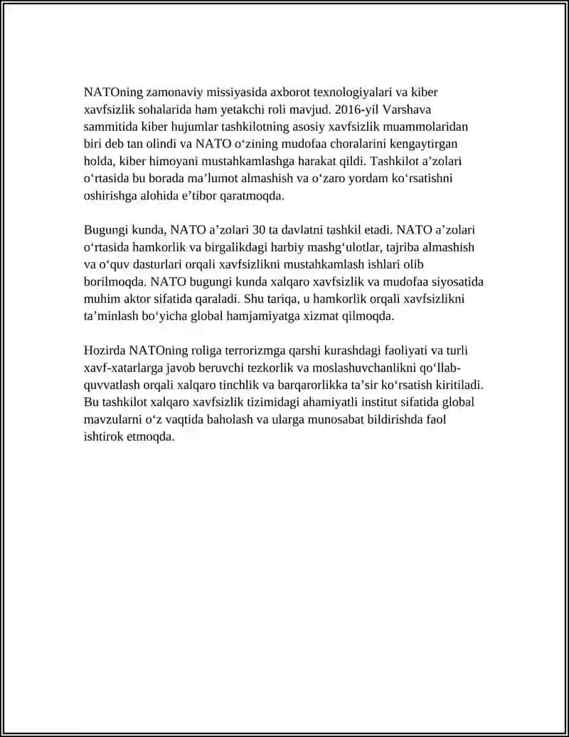 NATONING ROLI VA ZAMONAVIY XALQARO XAVFSIZLIK TIZIMIDAGI O‘RNI 4