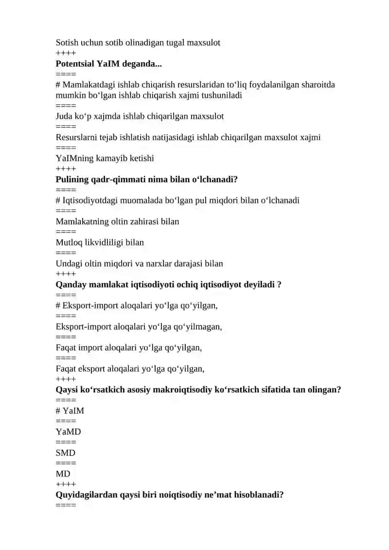 MAKROIQTISODIYOT FANIDAN TEST SAVOLLARI 4