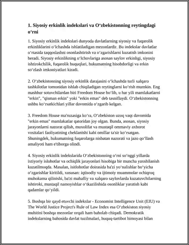 SIYOSIY-HUQUQIY SOHADAGI USTUVOR XALQARO REYTINGLAR VA ULARGA OʻZBEKISTONNING INTEGRATSIYALASHUVI 4