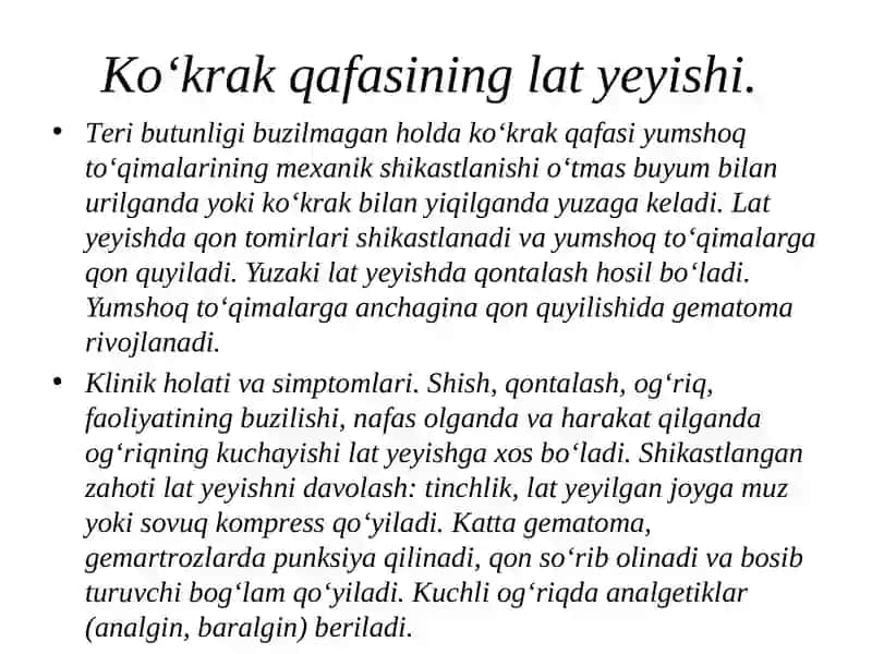 Nafasa’zolari, ko‘krakqafasining xirurgik kasalliklarida, boshmiyaning shikastlarida hamshiralikishi 4