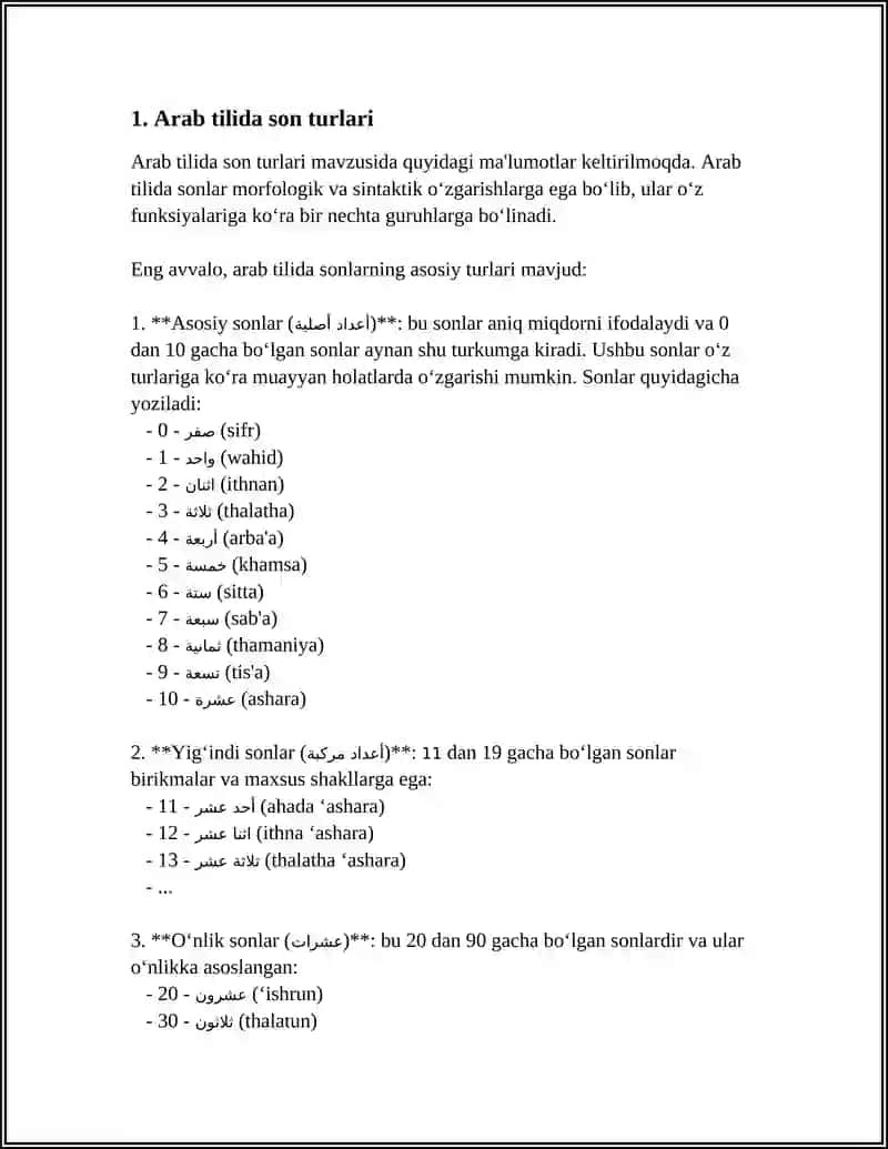 Arab tilida Son Turlari 4