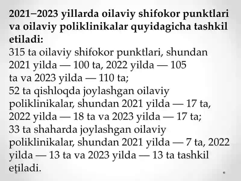 Oilaviy poliklinika, QOP va QVP ish faoliyatining asosiy ko’rsatkichlarini hisoblash va tahlil qilish usullari. 4