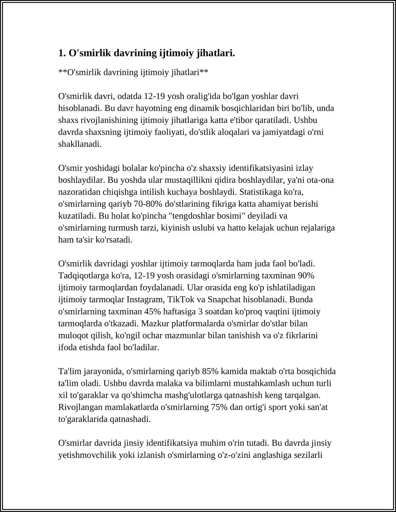 O'smirlik davrining ijtimoiy jihatlari 4