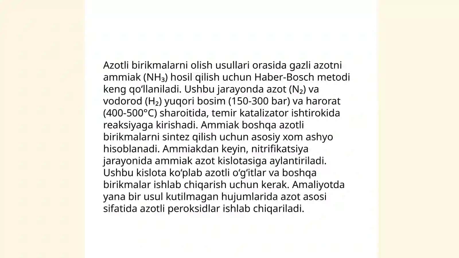 Azotli organik birikmalarni olinishi va xossalariga doir ginetik o‘zgarishlarni amalga oshirish hamda mavzuga doir misol, masala, test savollarini yechish algoritmi 4