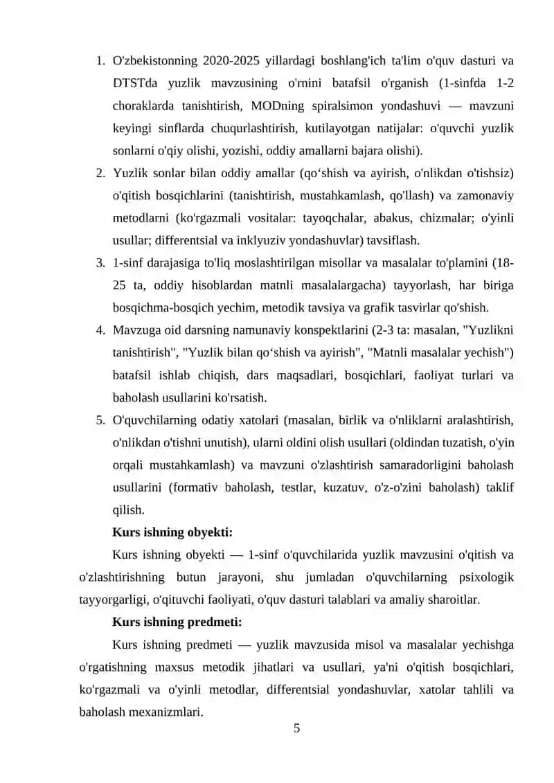 Yuzlik mavzusida misol va masalalar yechishga oʻrgatish metodikasi 4
