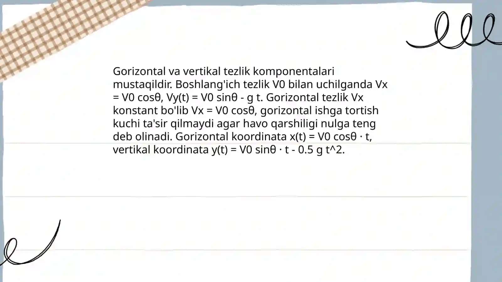 Gorizontal otilgan jism harakatini o'rganish 4