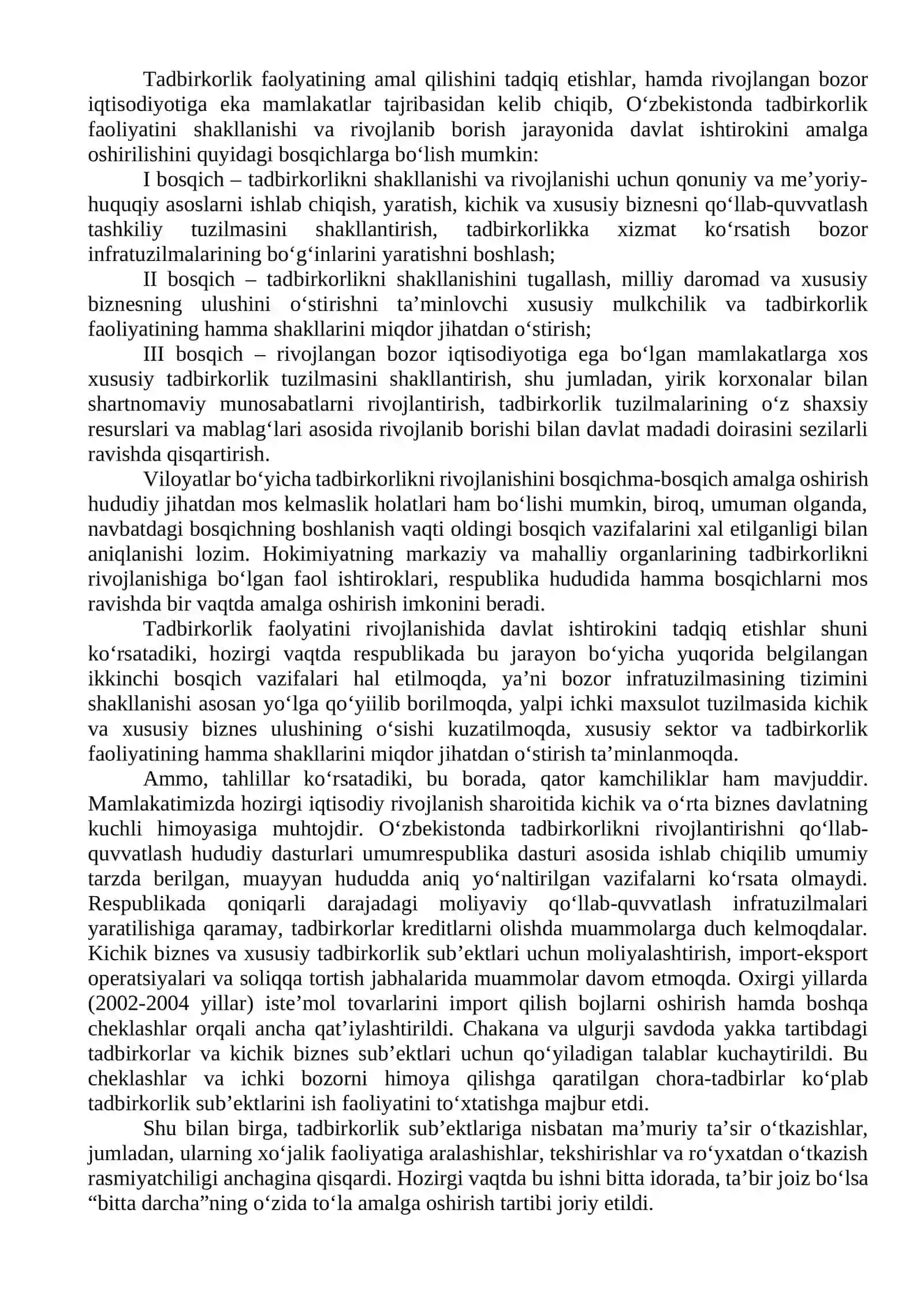 Kichik biznes va xususiy tadbirkorlik faoliyatini davlat tomonidan qo‘llab-quvvatlash hamda iqtisodiy rag‘batlantirish yo‘nalishlari 4