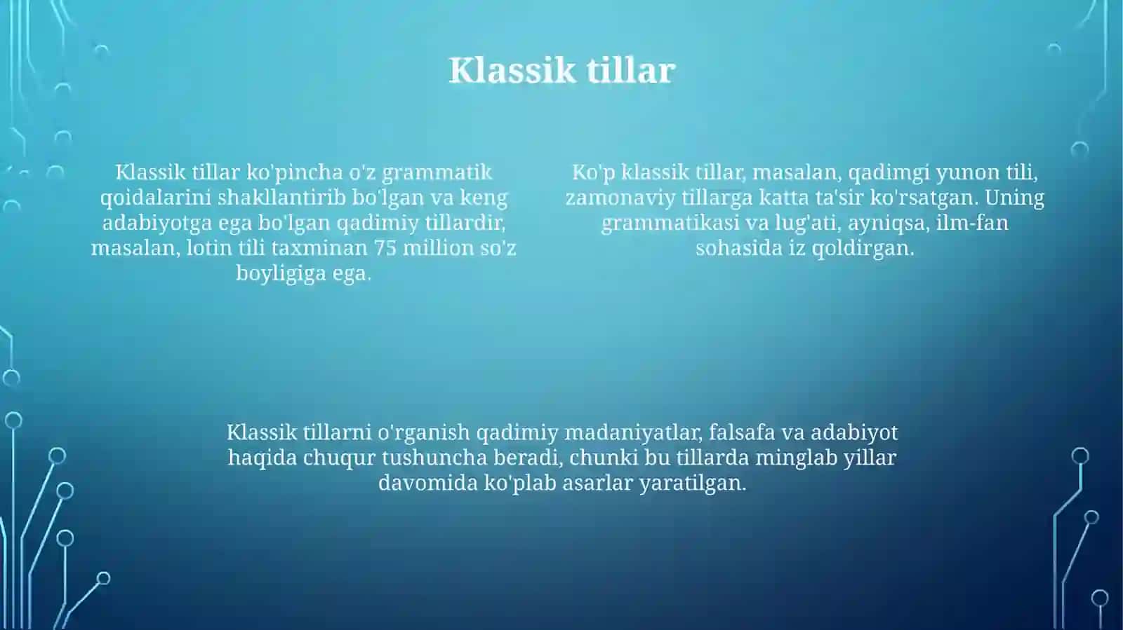 Sun'iy, Klassik va Aralash Tillar 4