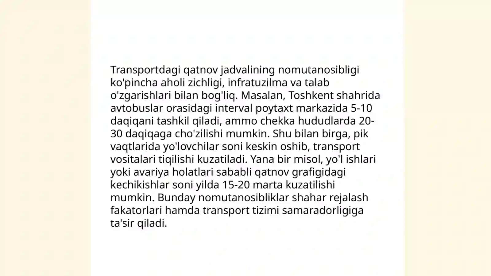 Jamoat transportidagi muammolar va ularni hal qilish usullari 4