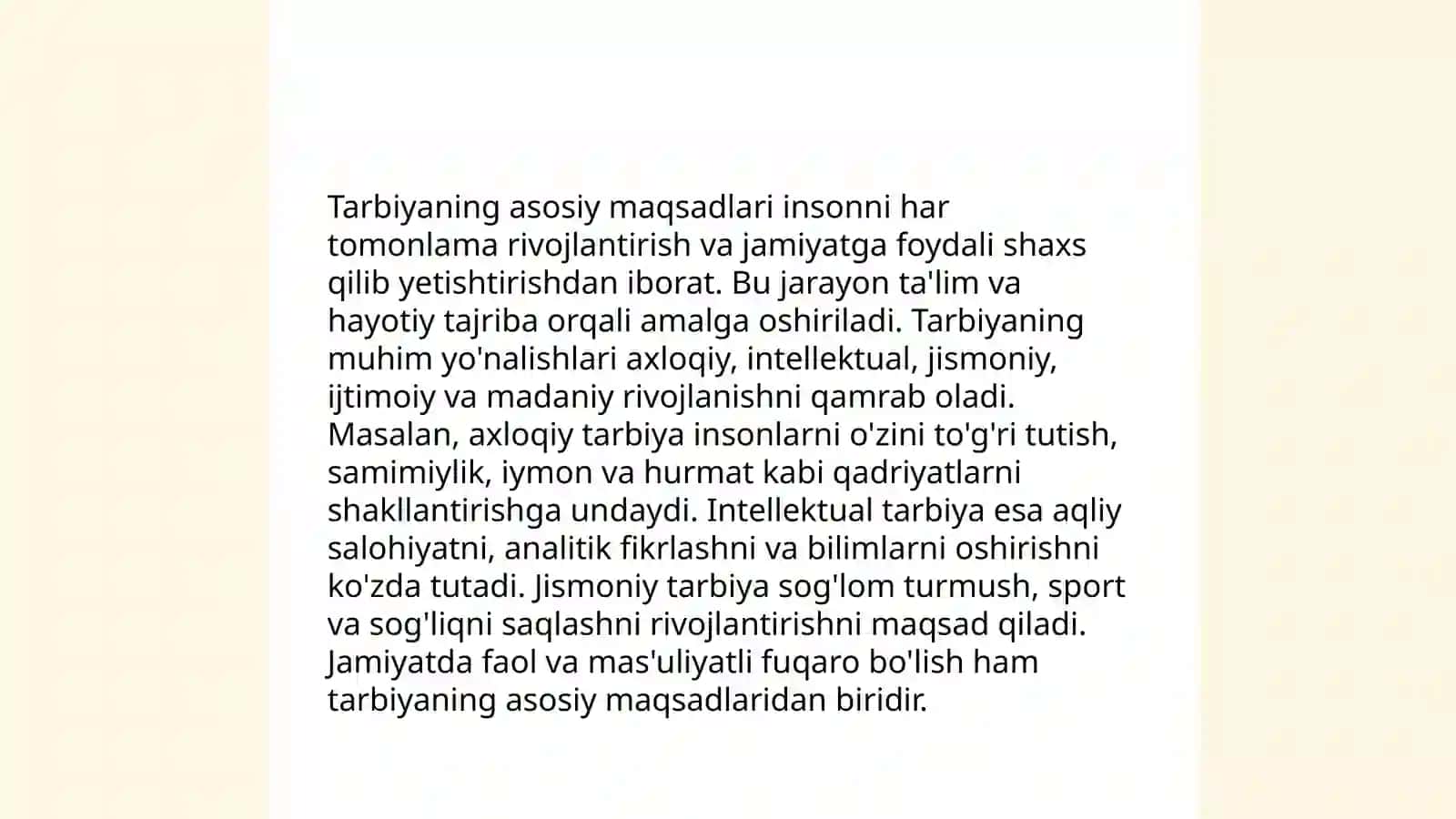 Tarbiya jarayonining mohiyati, mazmuni, tarbiya tamoyillari va metodlari 4
