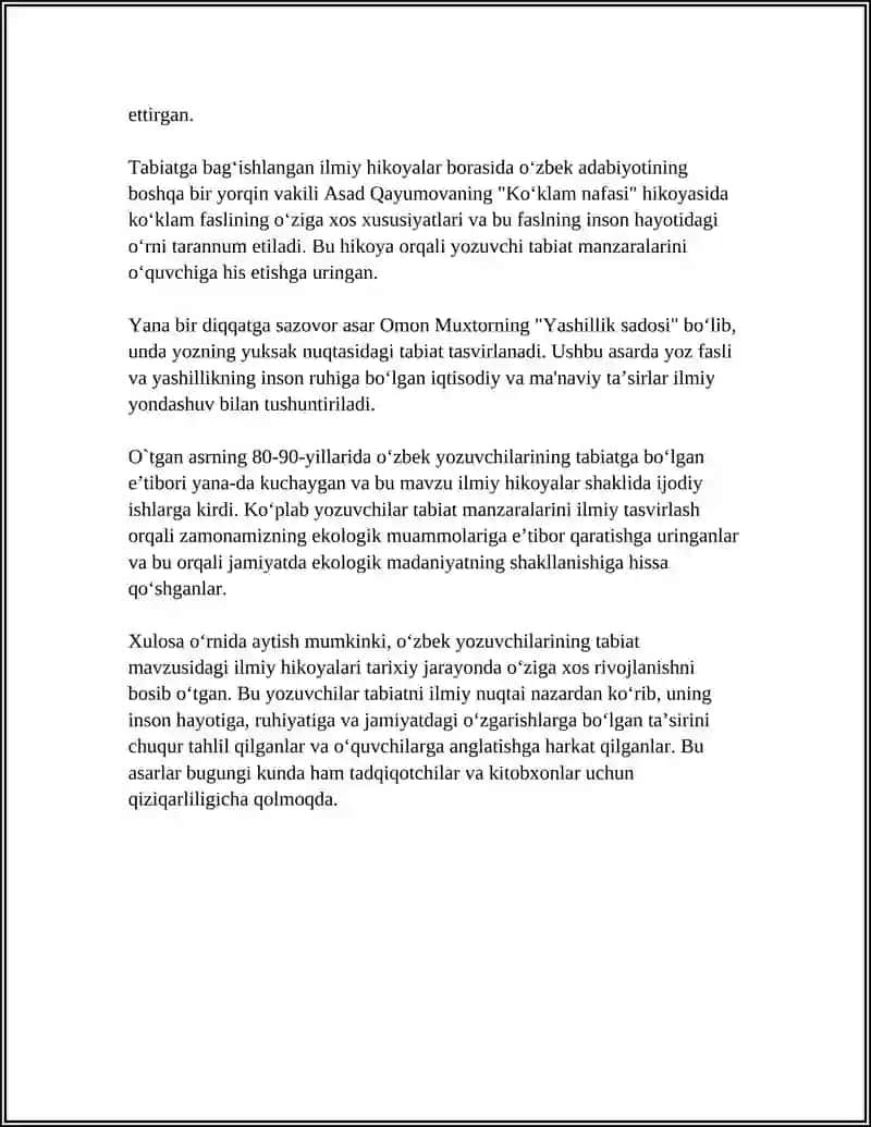 Oʻzbek yozuvchilarining tabiatga bagʻishlangan ilmiy hikoyalari 4