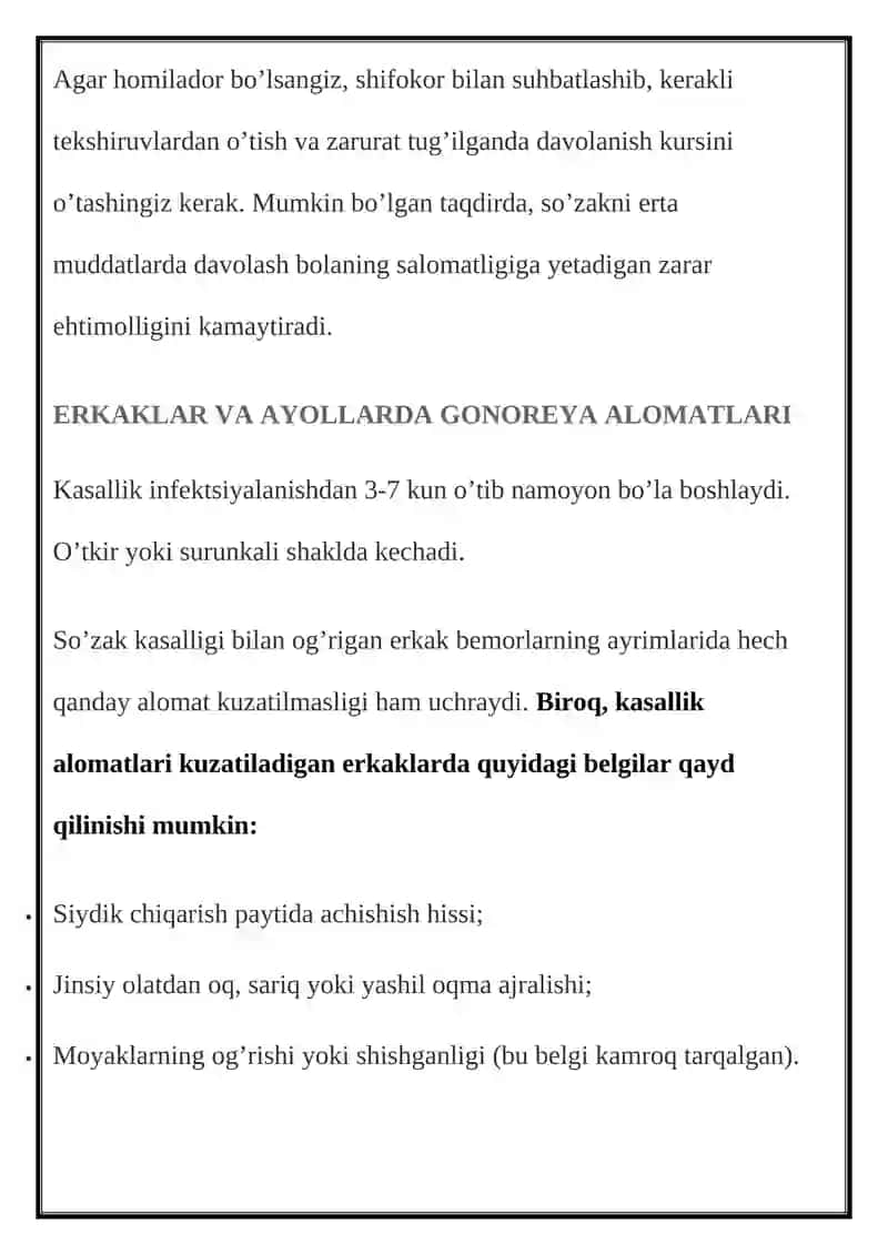 GONOREYA (SO’ZAK) — ALOMATLARI, TASHXISLASH, DAVOLASH, OLDINI OLISH 4