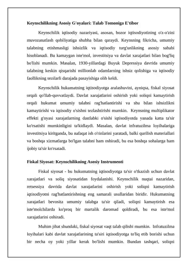Keynschilik va Neo-Keynschilik: Asosiy Tamoyillar va Farqlar 4