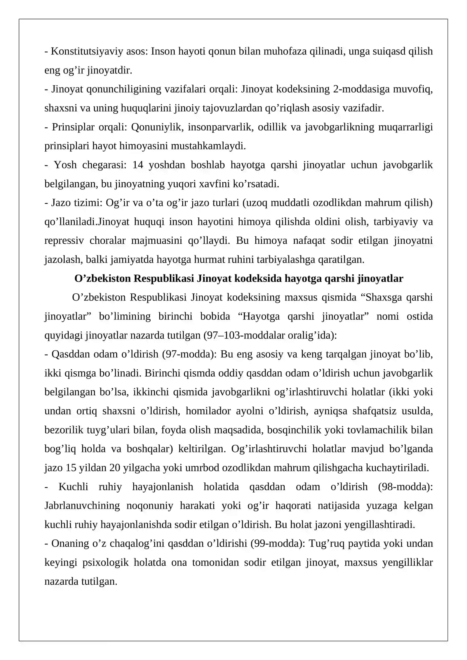 Hayotga qarshi jinoyatlar tushunchasi va turlari 4